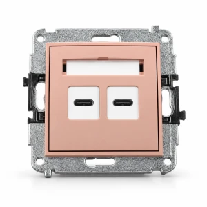 Mechanizm ładowarki USB podwójnej 2xUSB C, 20W max. Karlik MINI łososiowy 62MCUSB-7