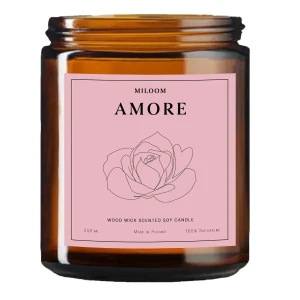 Miloom Świeca Sojowa Zapachowa Drewniany Knot Amore Wegańska 230ml