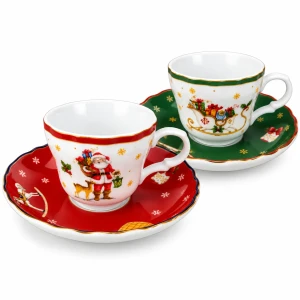 Bogucice Cicha Noc Zestaw 2 filiżanek ze spodkami 250 green red
