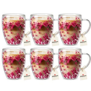 6x SZKLANKI TERMICZNE DO KAWY LATTE HERBATY KWIATY Z PODWÓJNYM DNEM 350 ml