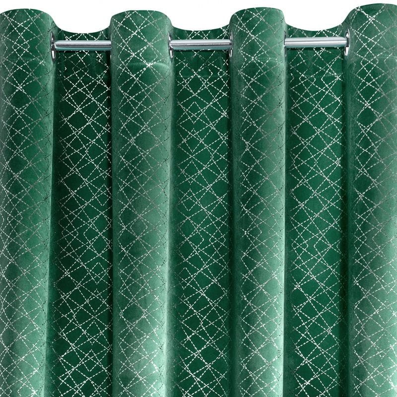 Zasłona zielona welwet srebrny nadruk 140X250 CM