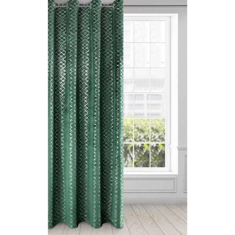 Zasłona zielona welwet srebrny nadruk 140X250 CM