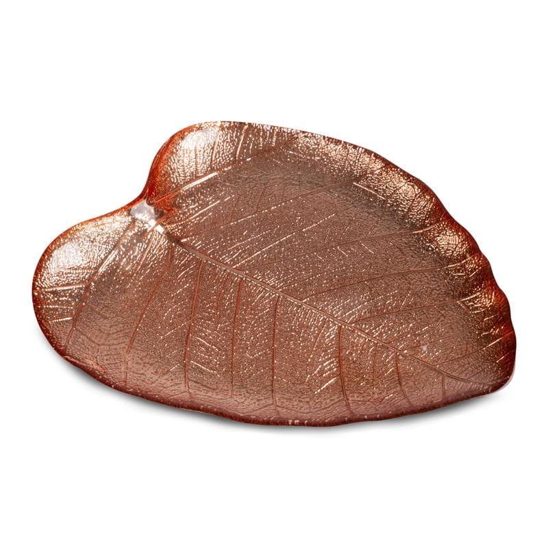 SZKLANA PATERA TALERZ LIŚĆ 24X21X2 CM MIEDZIANA