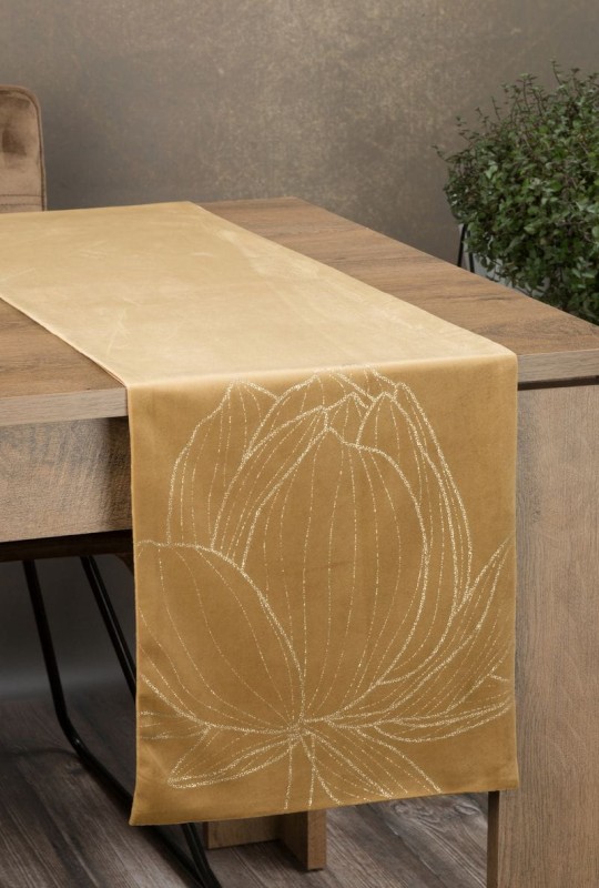 OBRUS BIEŻNIK WELUR VELVET 35 X 220 CM ZŁOTY