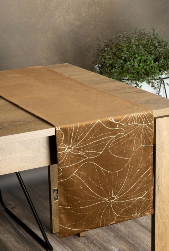 OBRUS WELUR VELVET BIEŻNIK 35 X 220 CM BRĄZOWY