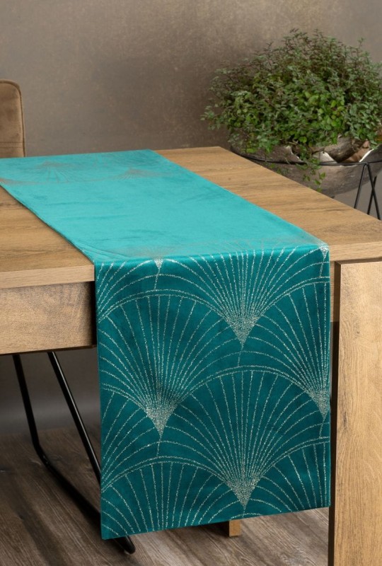 OBRUS WELUR VELVET BIEŻNIK 35 X 220 CM TURKUSOWY