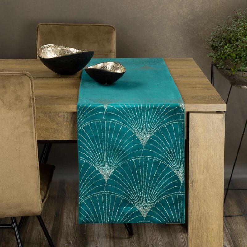 OBRUS WELUR VELVET BIEŻNIK 35 X 220 CM TURKUSOWY