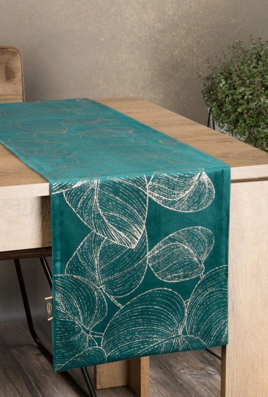 OBRUS WELUR VELVET BIEŻNIK 35X220 CM TURKUSOWY