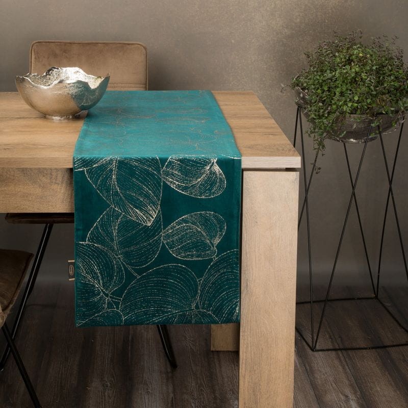 OBRUS WELUR VELVET BIEŻNIK 35X220 CM TURKUSOWY