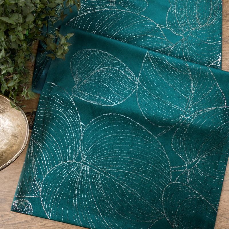 OBRUS WELUR VELVET BIEŻNIK 35X220 CM TURKUSOWY
