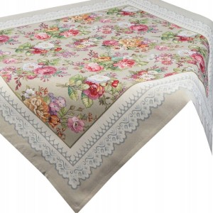 Obrus 100X100 gobelinowy OLIWKOWY ŻAKARDOWY róże