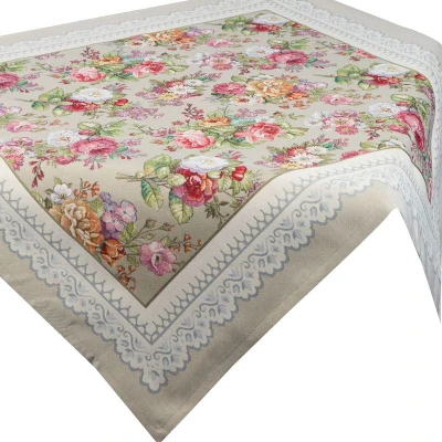 Obrus 100X100 gobelinowy OLIWKOWY ŻAKARDOWY róże