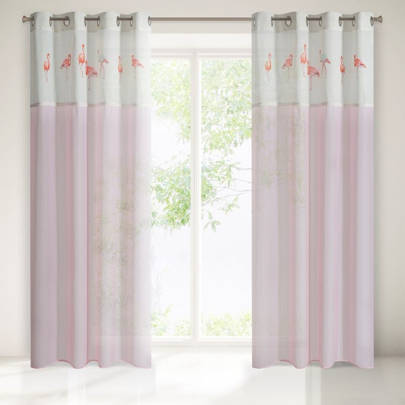 Różowa zasłona nadruk flamingi koronka przelotki 250X140