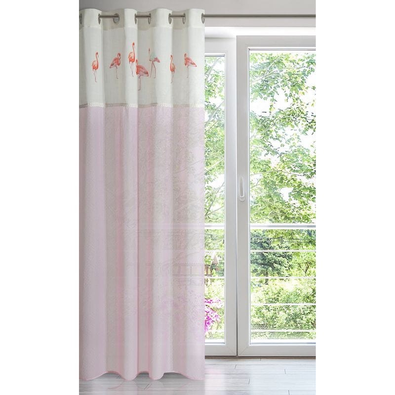 Różowa zasłona nadruk flamingi koronka przelotki 250X140