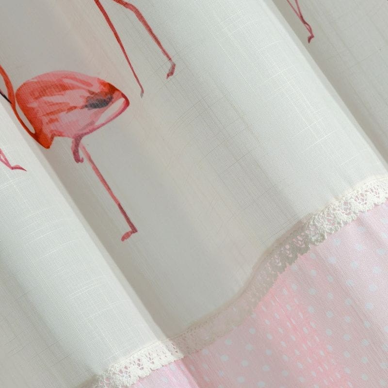 Różowa zasłona nadruk flamingi koronka przelotki 250X140