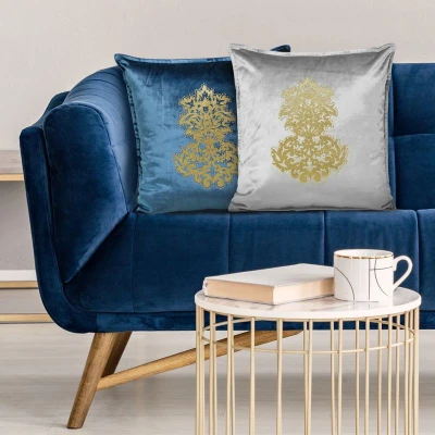 POSZEWKA WELUR VELVET ORNAMENT 45X45 NIEBIESKA