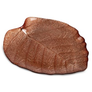 SZKLANA PATERA TALERZ LIŚĆ 28X25X2 CM MIEDZIANA