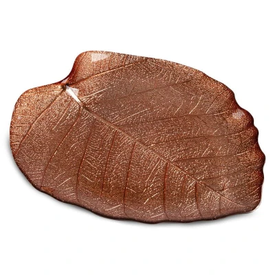 SZKLANA PATERA TALERZ LIŚĆ 28X25X2 CM MIEDZIANA