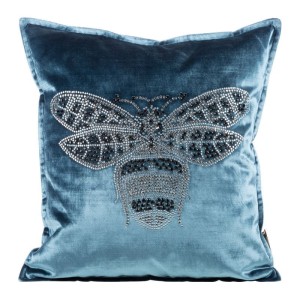 POSZEWKA WELUR VELVET PSZCZOŁA 45X45 CM NIEBIESKA