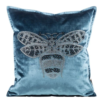 POSZEWKA WELUR VELVET PSZCZOŁA 45X45 CM NIEBIESKA