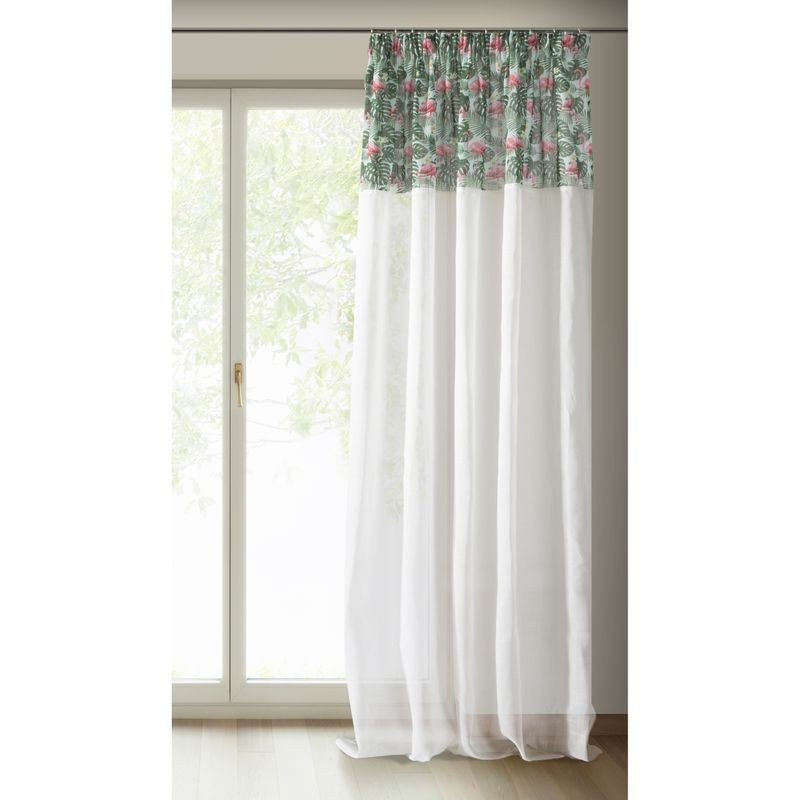 Zasłona w liście flamingi BIAŁA etamina 140X250 TAŚMA