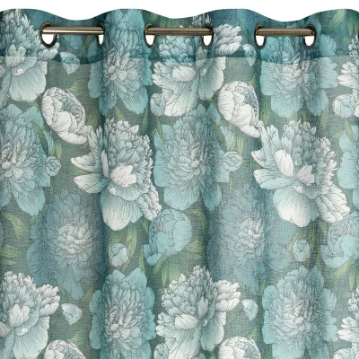 ZASŁONA NA PRZELOTKACH W KWIATY 140X250 CM TURKUS