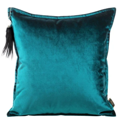 POSZEWKA WELUR VELVET Z WISIOREM 45X45 TURKUSOWA