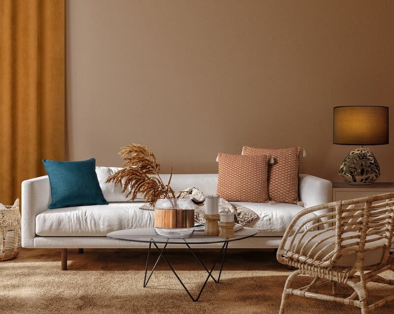 BOHO POSZEWKA CEGLANA RUDA CHWOSTY 60X60 POMPONY