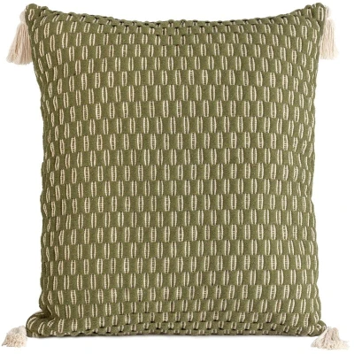 BOHO POSZEWKA OLIWKOWA CHWOSTY 60X60 POMPONY