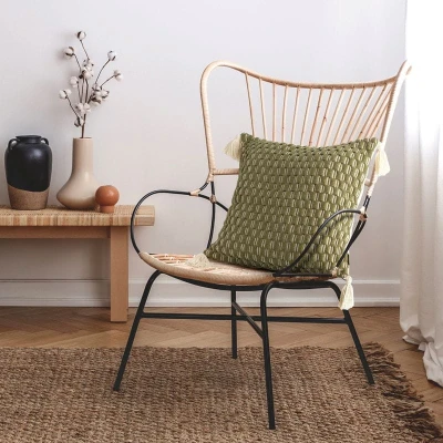 BOHO POSZEWKA OLIWKOWA CHWOSTY 60X60 POMPONY
