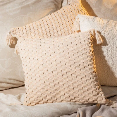 Poszewka Z POMPONAMI 60x60 gruba bawełna BOHO