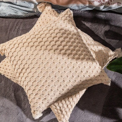 Poszewka Z POMPONAMI 60x60 gruba bawełna BOHO
