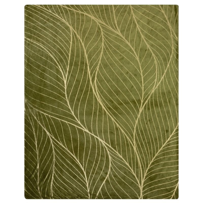 KOC MIKROFIBRA ZŁOTE LIŚCIE 150 X 200 CM OLIWKOWY