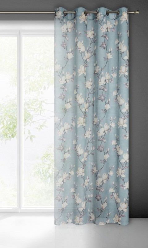 ZASŁONA NA PRZELOTKACH W KWIATY 140X250 SZARA