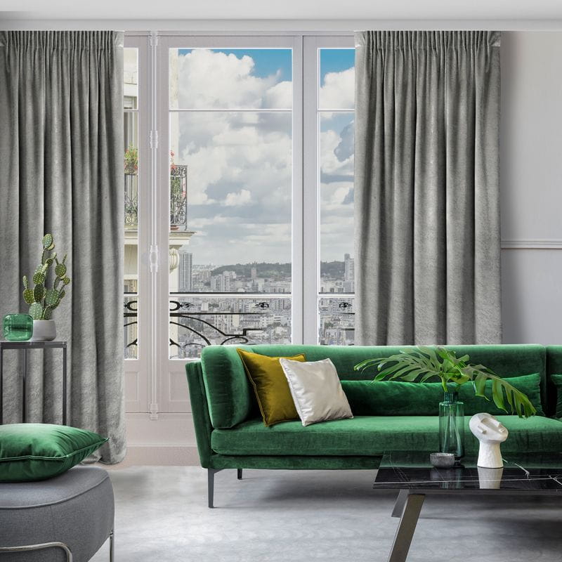 ZASŁONA MARMUR WELUR VELVET TAŚMA 140X270 SZARA