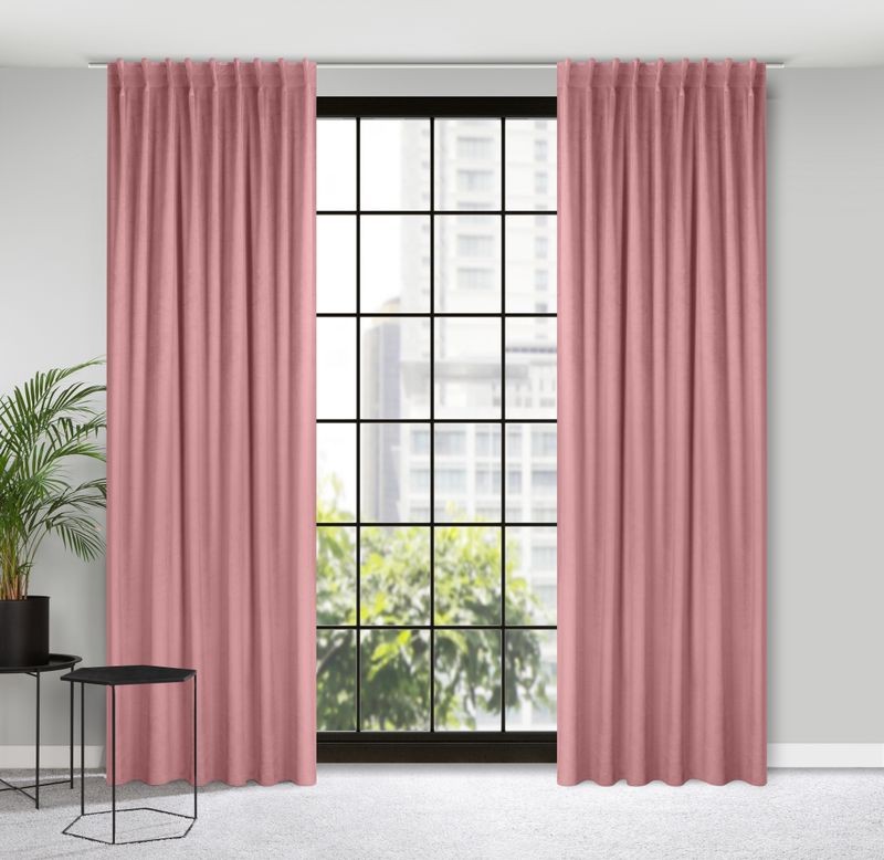 GŁADKA ZASŁONA WELUR VELVET TAŚMA 140X300 PUDROWA