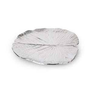 Patera z wytłoczeniami Liść 27X27X2 CM SREBRNA