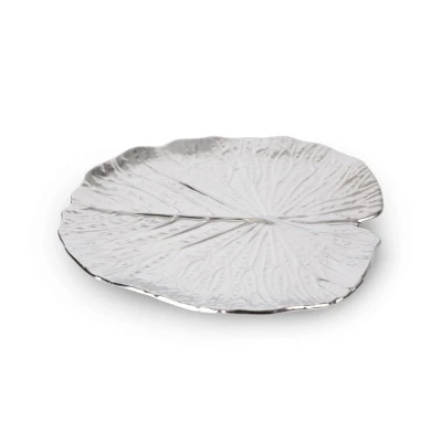 Patera z wytłoczeniami Liść 27X27X2 CM SREBRNA