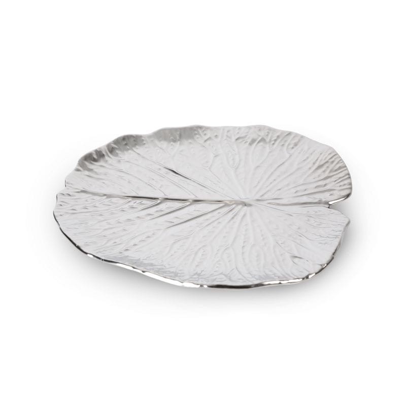 Patera z wytłoczeniami Liść 27X27X2 CM SREBRNA