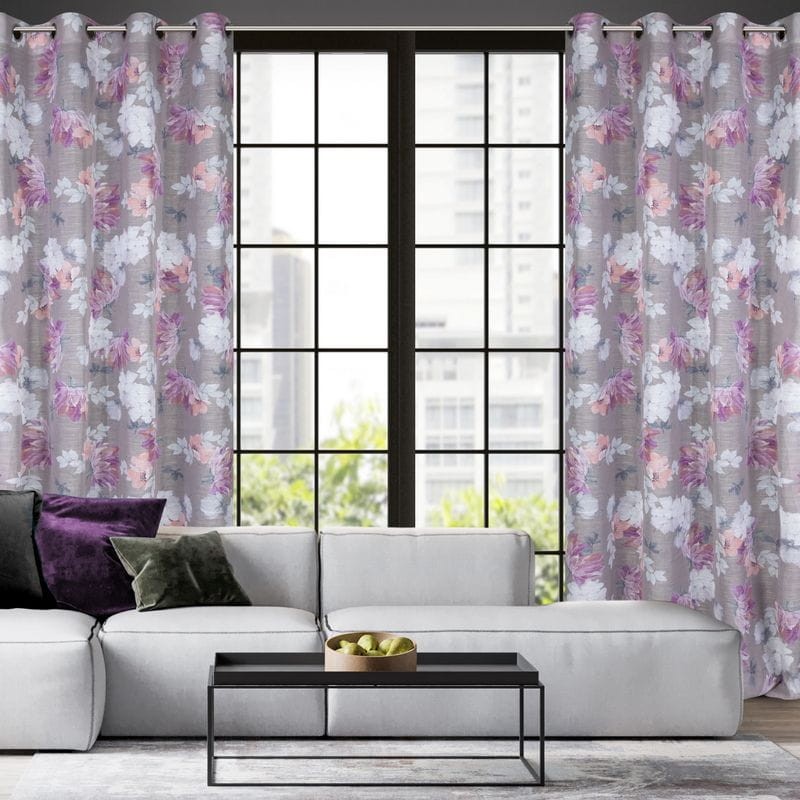 ZASŁONA W KWIATY PRZELOTKI 140X250 CM FIOLETOWA