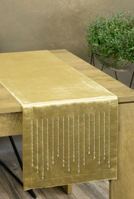 OBRUS BIEŻNIK WELUR VELVET GLAMOUR 35 X 180 ZŁOTY
