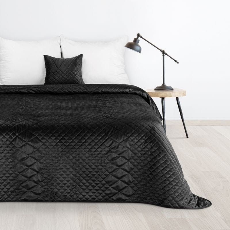 NARZUTA VELVET WELUR PIKOWANA 170X210 CM CZARNA
