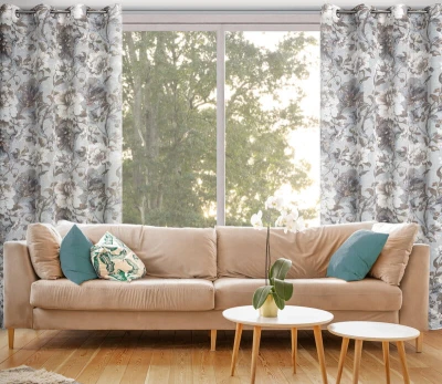 Zasłona w stylu eco z NADRUKIEM 140X250 CM BIAŁA
