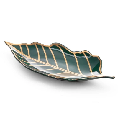NACZYNIE DEKORACYJNE PATERA CERAMICZNA 41X19 LIŚĆ