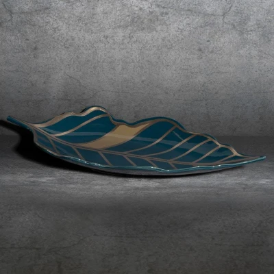 NACZYNIE DEKORACYJNE PATERA CERAMICZNA 41X19 LIŚĆ