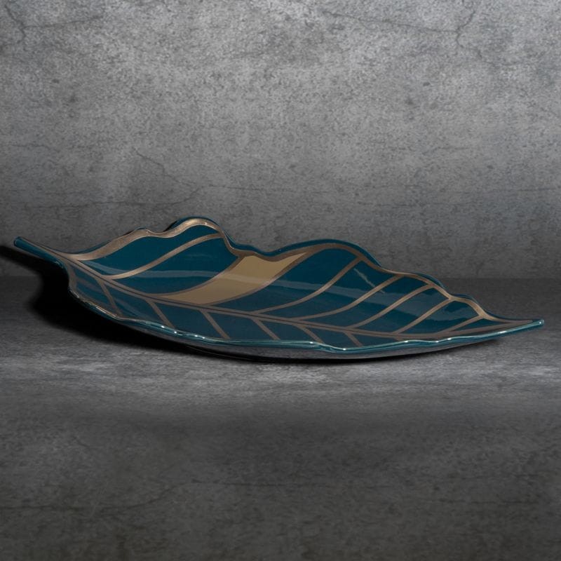 NACZYNIE DEKORACYJNE PATERA CERAMICZNA 41X19 LIŚĆ