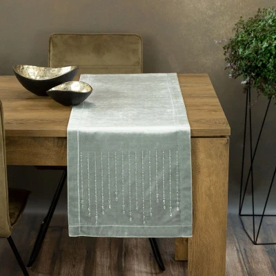 OBRUS BIEŻNIK WELUR VELVET GLAMOUR 35X220 SREBRNY