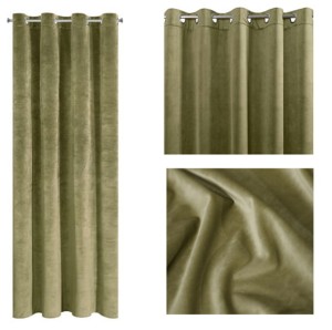 ZASŁONA welwet welur velvet kółka 140X250 OLIWKOWA