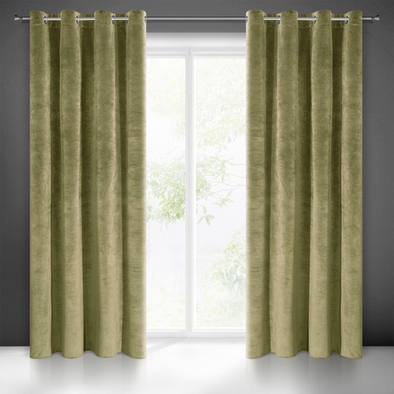 ZASŁONA welwet welur velvet kółka 140X250 OLIWKOWA