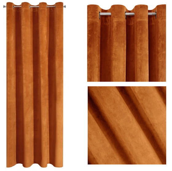 ZASŁONA welwet welur velvet kółka 140X250 RUDA